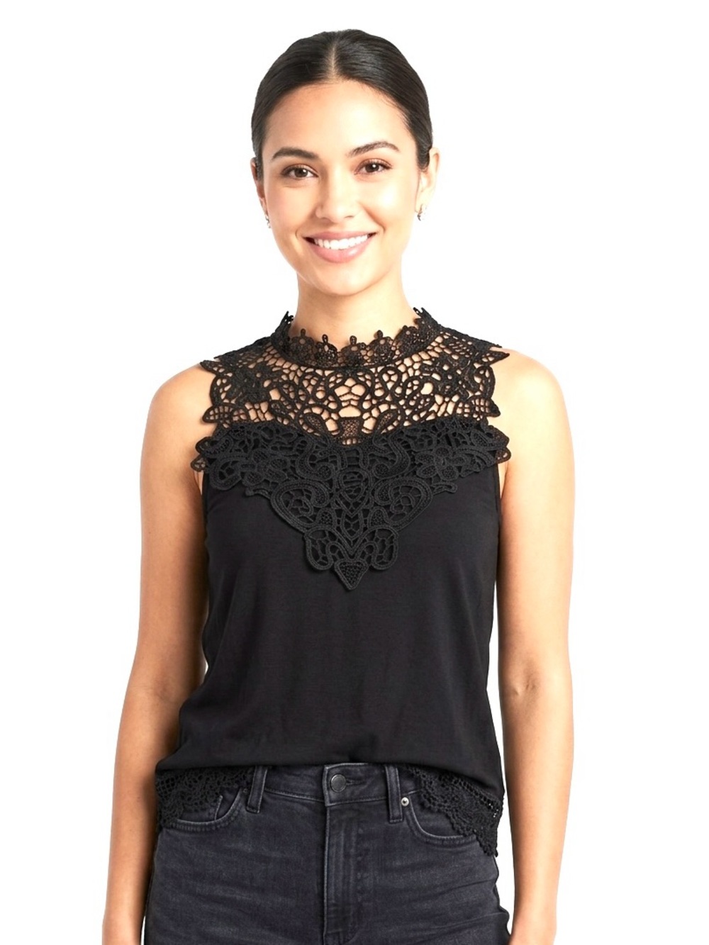 RACHEAL Black Crochet Lace High Neck Sleeveless Tank Top Size Medium